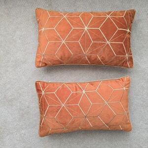 Aeckself 12 x 20 Inch Orange Gold Embroidery Velvet Cushion Case Decorative Thro